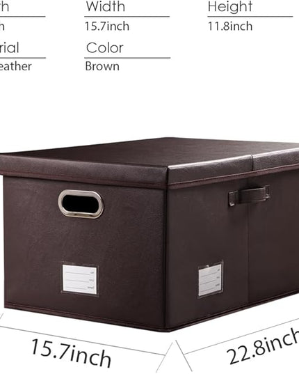 PRANDOM Collapsible Storage Box with Lid [3-Pack] Leather Fabric Foldable Storage Bin Organizer Container Basket Cube with Cover for Home Bedroom Closet Office Nursery Brown(22.8X15.7X11.8)