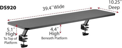 Kantek Ergonomic Mounted Computer Monitor Riser Stand, Floating Desk Shelf, Clamp On Base, Extra-Wide, 39.4" X 10.2" X 5.1", Black