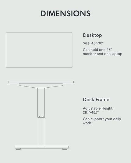 FLEXISPOT EN1 One-Piece Standing Desk with 1-Inch Thick Desktop, 48"x30" Electric Height Adjustable Desk for Home Office & Multi-Device Workstations, Black