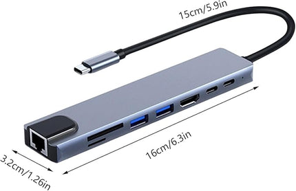 USB C Hub – Type C 8 in 1 Docking Station Adapter | 4K 100Mbps Ethernet USB Card Reader Function Hub | Laptop Tablet Expansion Solution for Office Work Travel and Daily Use