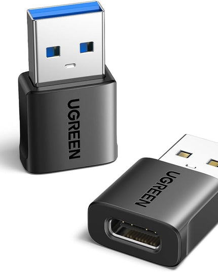 UGREEN 10Gbps USB to USB C Adapter 2Pack, USB C Female to USB 3.0 Male Adapter Type Charger Connector for iPhone 16 15 14 13,AirPods,iPad Air Mini 6 7,CarPlay,Black