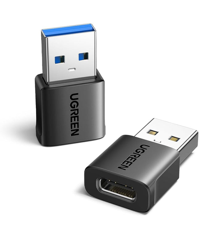UGREEN 10Gbps USB to USB C Adapter 2Pack, USB C Female to USB 3.0 Male Adapter Type Charger Connector for iPhone 16 15 14 13,AirPods,iPad Air Mini 6 7,CarPlay,Black