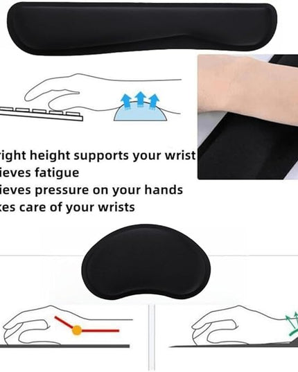 8-Piece Large Mouse Pad and Keyboard Support Set Memory Foam Keyboard Mouse Wrist Rest Combo & Cup Holders - Non-Slip PU Leather Desk Protector Mat for Office/Home/Gaming Setup (Black)