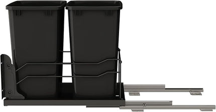 Rev-A-Shelf Double Pullout Trash Can for Under Kitchen Cabinets 35 Qt. 8.75 Gallon w/Soft-Close Slides for 18” Base Cabinets Black, 53WC-1835SCDM-218