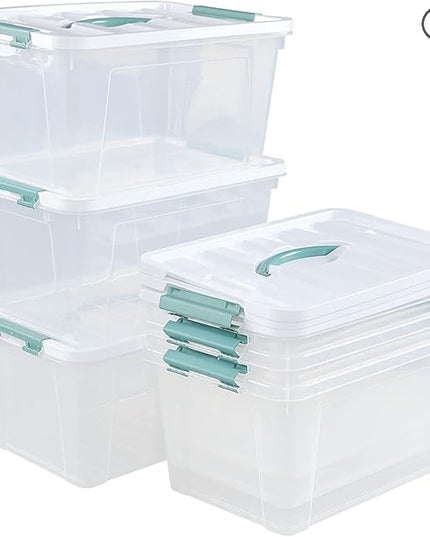 Gainhope 6 Packs 14 L Plastic Stackable Storage Bin Container Box with Latching Lid, Clear Organizer Bins with Handle