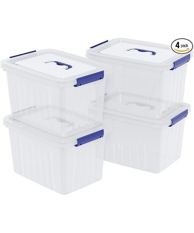 Vababa 4-Pack 10 L Clear Plastic Latch Storage Boxes with Lids