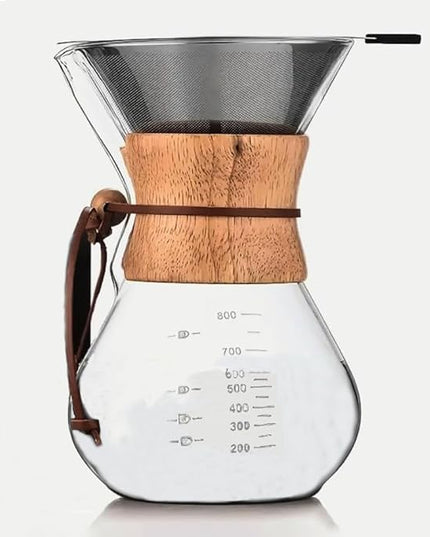 New York's Favorite Coffee - 6 Cup Pour Over Coffee Maker,Borosilicate Glass Carafe with Wooden Collar,Drip Coffee Brewer for Home & Office,Dishwasher Safe