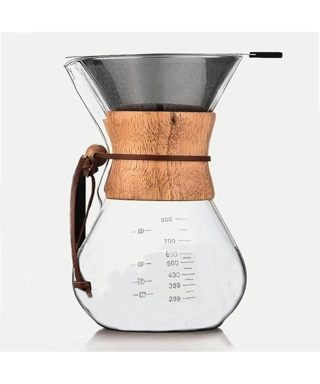 New York's Favorite Coffee - 6 Cup Pour Over Coffee Maker,Borosilicate Glass Carafe with Wooden Collar,Drip Coffee Brewer for Home & Office,Dishwasher Safe