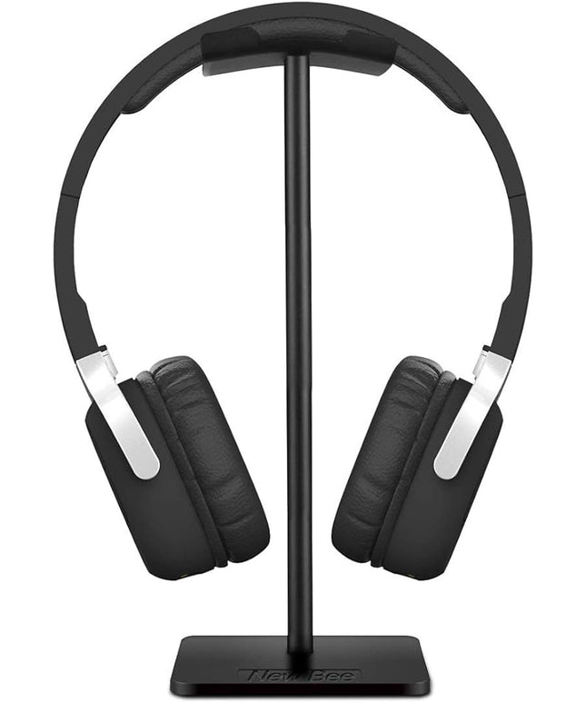 New bee Headphone Stand Headset Holder Earphone Stand with Aluminum Supporting Bar Flexible Headrest ABS Solid Base for All Headphones Size (Black)