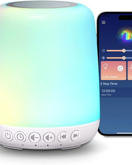 White Noise Sound Machine for Sleep Portable Sound Machine with 30 Soothing Sounds 12 Night Light Colors 4 Timer Sleep Machine for Baby Adults, Smart App Control, Touch Control