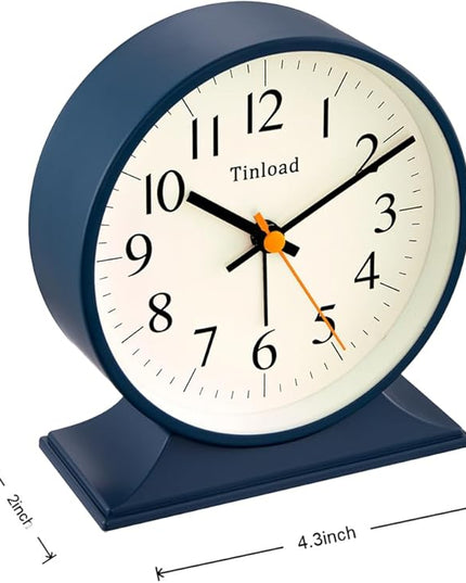 4.5"Retro Analog Alarm Clock,Vintage decor , Super Silent Non Ticking Small Clock with Manual Light, Snooze, Battery Operated, for Bedroom, Living Room, Office,Nightstand, Bedside, Desk ,Table(Blue)