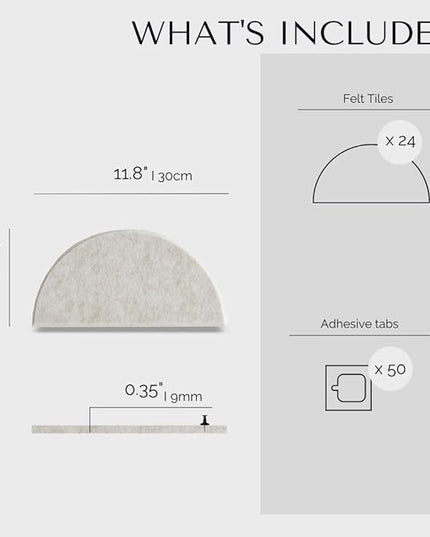 Large Bulletin Board Kit 48x36- Minimalist Wall Art to Replace Your Old Cork Boards for Walls for Office Decor - 24-Pack Semi-Circle Felt Wall Tiles for Home Office Décor (Ivory Tan