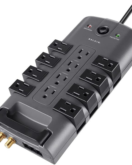Belkin Surge Protector w/ 8 Rotating & 4 Standard Outlets (Pack of 5) - 8ft Sturdy Extension Cord with Flat Pivot Plug for Home, Office, Travel, & Desktop - Power Strip - 4320 Joules