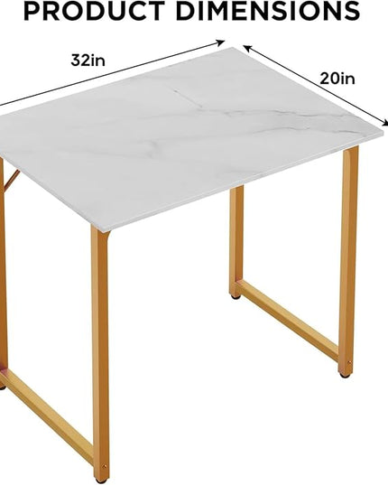 PayLessHere | 32 Inch Computer Desk | White Gold | Office Desk with Metal Frame, Adjustable Feet | Water-Resistant, Scratchproof Surface | Sturdy Writing Table for Home Office or Study | Pack of 1