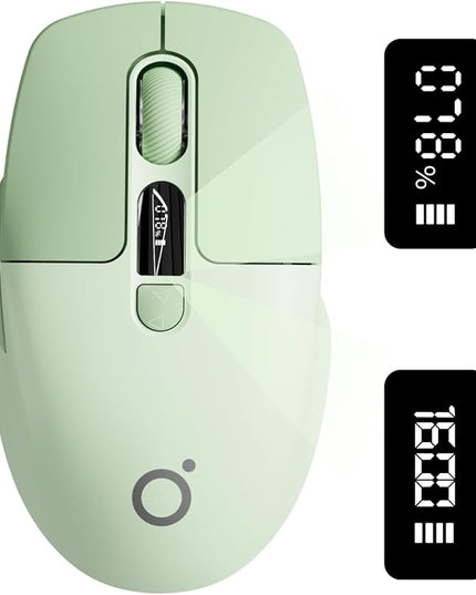 EWEADN Q1 Wireless Mouse, BT & 2.4G Silent Mouse Quiet Click with 1600 DPI Levels, Battery & DPI LED Screen Display, 6 Button Small Portable Bluetooth Mouse for Laptop/PC/Mac-Green