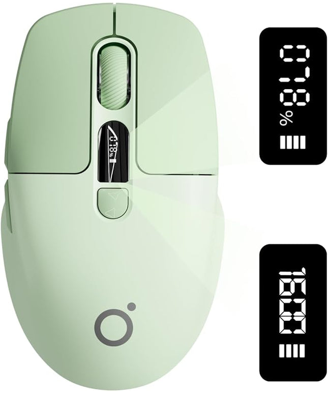 EWEADN Q1 Wireless Mouse, BT & 2.4G Silent Mouse Quiet Click with 1600 DPI Levels, Battery & DPI LED Screen Display, 6 Button Small Portable Bluetooth Mouse for Laptop/PC/Mac-Green