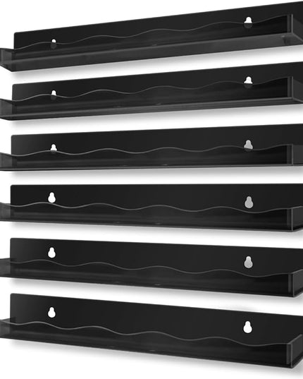 15" Nail Polish Rack Wall Mounted Shelf Acrylic Paints Gel Polish Organizer and Storage with End Caps for Nail Techs, Art Lovers, Great Display Salons, Floating Shelves for Wall, Black