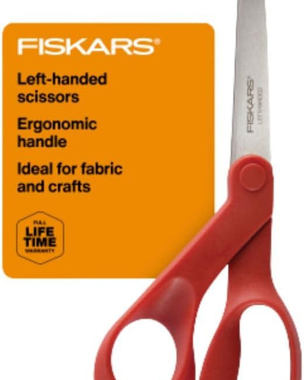 Fiskars All-Purpose Left-Handed Scissors, Gifts for Mom, Ergonomically Contoured, Stainless Steel, 8", Red