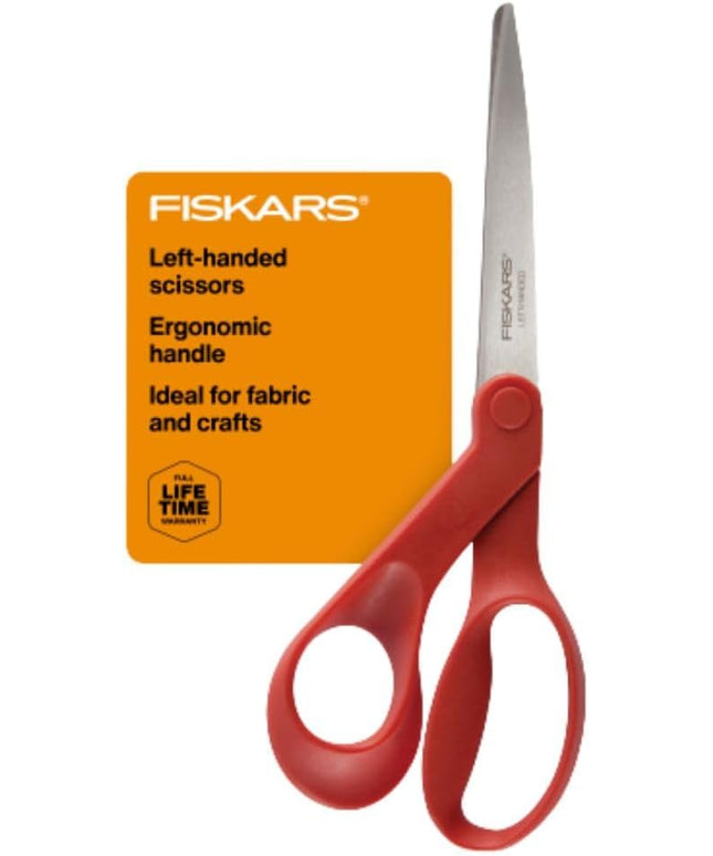 Fiskars All-Purpose Left-Handed Scissors, Gifts for Mom, Ergonomically Contoured, Stainless Steel, 8", Red