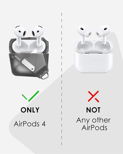 Aulumu A29 Geometric AirPods 4 Case with Lock | Protective Cover with Nylon Buckle | Alloy Armour | Compatible with Apple AirPods 4th (2024) - Translucent Grey