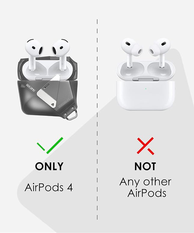 Aulumu A29 Geometric AirPods 4 Case with Lock | Protective Cover with Nylon Buckle | Alloy Armour | Compatible with Apple AirPods 4th (2024) - Translucent Grey