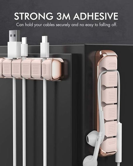 AHASTYLE Cable Organizer Holder 5 Slots Desktop Cord Wire Clips Keeper for Organizing USB Cable/Power Cord/Wire Home Office and Car (Pink)