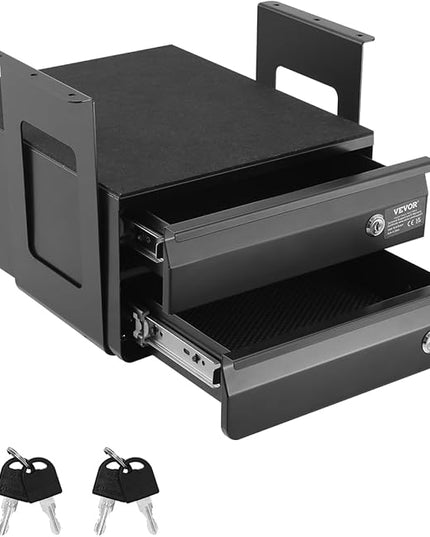 VEVOR Under Desk Double Stacked Lockable Slide Out Drawer, 13 inch Lockable Under Table Pull-out Drawer Attachment for Sit Stand Workstation, Secure Under Desk Storage Organizer, Black