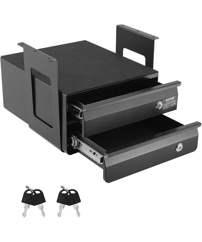 VEVOR Under Desk Double Stacked Lockable Slide Out Drawer, 13 inch Lockable Under Table Pull-out Drawer Attachment for Sit Stand Workstation, Secure Under Desk Storage Organizer, Black