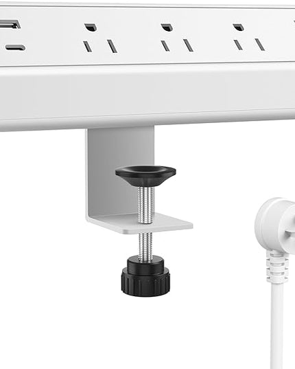 Jgstkcity Desk Clamp Power Strip,40W Total Fast Charging Station,2 PD 20W USB C Ports,Desk Edge Mount Surge Protector for Home, Office,3 Outlets,Fit 1.96" Tabletop Edge,ETL Listed,White