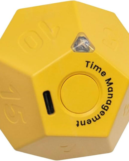 Mini 12 Sided Cube Timer, 11 Preset Times Pomodoro Timer for Enhanced Productivity. Ideal for ADHD Management, Workout, Study & Kitchen Cooking. Easy to Use (Yellow)