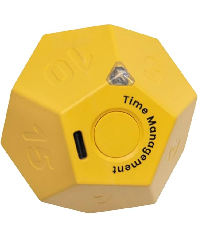 Mini 12 Sided Cube Timer, 11 Preset Times Pomodoro Timer for Enhanced Productivity. Ideal for ADHD Management, Workout, Study & Kitchen Cooking. Easy to Use (Yellow)