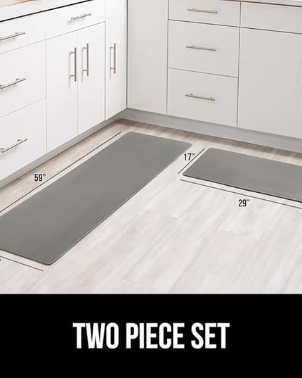 GORILLA GRIP 2 Pack Comfortable Cushioned Kitchen Mats for Floor, 17x24 + 17x48, Waterproof and Stain Resistant, 1/2 Inch Thick Soft Ergonomic Standing Desk Anti Fatigue Mat, Foam Supports Feet, Gray