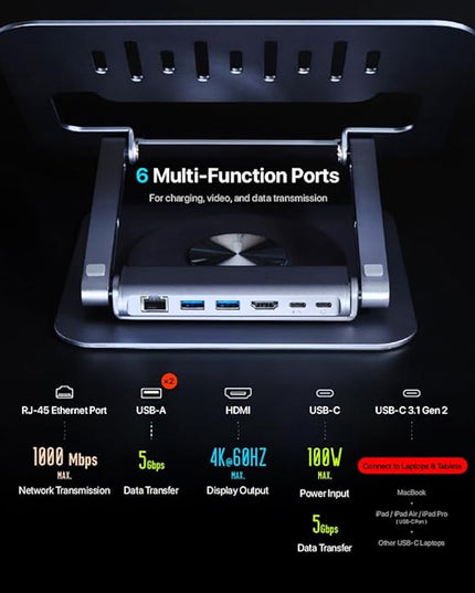 ADAM elements USB-C Stand Pro/Laptop Docking Station – Hub Stand Pro 6in1 Multiport Stand Hub for M2/M1 Mac, iPad & Laptop Series