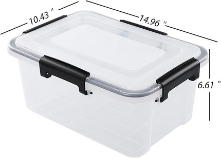12 Quart Clear Plastic Storage Box with Lid, Latching Storage Box, Pack of 6