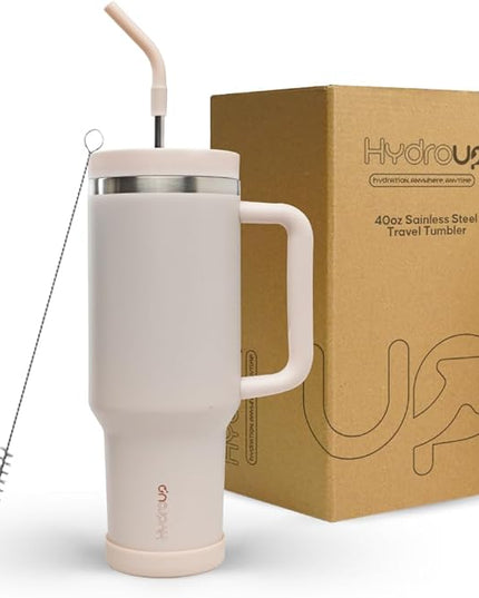 40oz Travel Tumbler Cup with Handle, Two-Way Slider Lid, Stainless Steel Straw with Silicone Tip, Vacuum Insulated Water Bottle for Hot & Cold Drinks, Great Gifts for Mom
