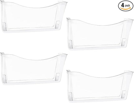 EASEPRES 4 Pack Clear Single Pocket Hanging File Organizer, Plastic Wall Mount Paper Mails Magazines Holder, Mounted Folder Bins for Office, School and Home, 13.85x3.14x6.88 inches