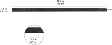Amazon Basics Surge Protector Power Strip, 16-Outlet, Heavy Duty, Metal, 600 Joules, 6ft Extension Cord, Wide Spaced, Mountable, Black