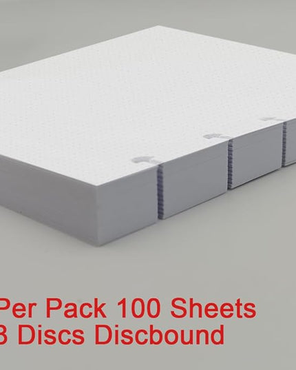 (3-Pack) Junior Size TUL Discbound Dotted Refill Paper, 8-Disc Disbound Insert, 300 Sheets/600 Pages Dot Grid Paper, 100gsm White Paper, 5.8'' x 8.2''