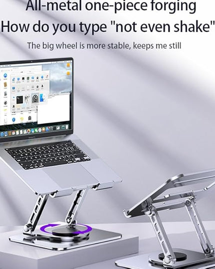 Adjustable Laptop Stand, 360 Degree Rotation, Lift, Folding Heat Dissipation Full Body Carbon Drill Material Metal Tablet Portable Stand Compatible with 21-inch Laptop, ipad Tablet - Silver