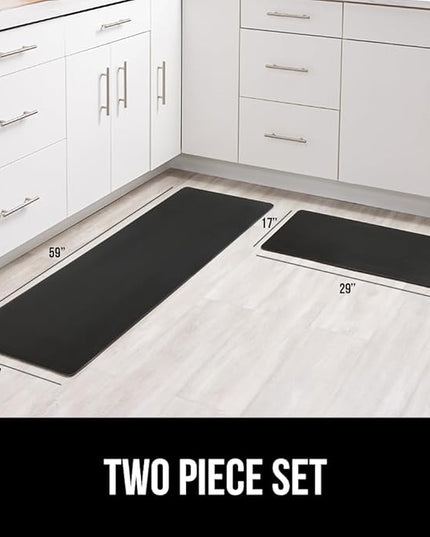 GORILLA GRIP 2 Pack Comfortable Cushioned Kitchen Mats for Floor, 17x29 + 17x59, Waterproof and Stain Resistant, 1/2 Inch Thick Soft Ergonomic Standing Desk Anti Fatigue Mat, Foam Supports Feet, Black
