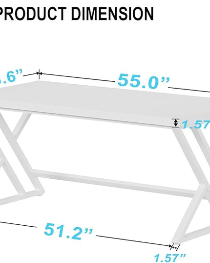 LVB White Computer Desk, Modern Wood Home Office Desk for PC Writing Work, Metal Wooden Executive Workstation Student Simple Desk, Computer Study Gaming Bedroom Table, 55 Inch, White Oak
