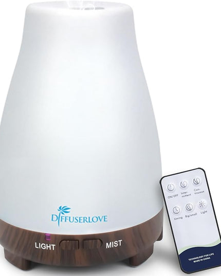Diffuserlove Essential Oil Diffusers 200ML Remote Control Diffuser Mist Humidifiers BPA-Free Aromatherapy Diffuser (Black Base)