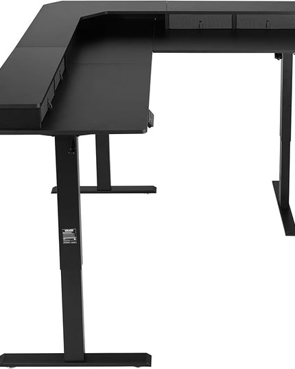 VEVOR 63'' Electric L Shaped Standing Desk, 3 Memory Height, 2-Tier Corner Table with 4 Drawers Storage, 2 Hooks & Cable Hole, Heavy Duty Carbon Steel Sit Stand Computer Workstation, Easy to Assemble