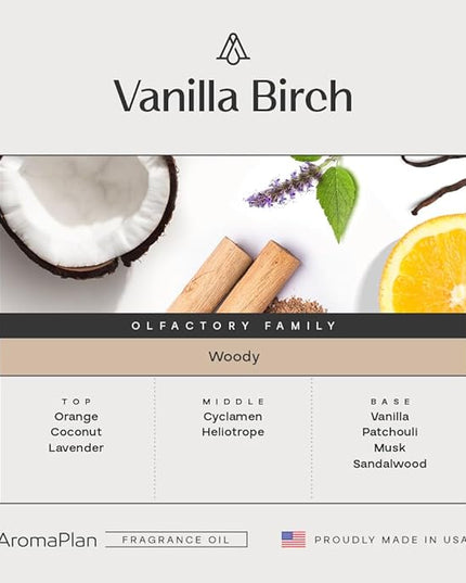 AromaPlan Hotel Scents Vanilla Birch 5 Fl Oz (148ml), Home Luxury Aroma & Hotel Fragrance Diffuser Oil- Hotel Diffuser Oil for Aromatherapy- USA Made, Bigger Bottle, Bolder Aroma & Longer Lasting