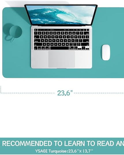 YSAGi Non-Slip Leather Desk Pad, Waterproof Laptop Computer Desk Keyboard Mat, Table Protector Blotter Mat, Large Mouse Pad for Office/Work/Home/Decor(Green Blue, 23.6" x 13.7")