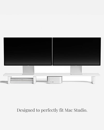 Raico Desk Cockpit Shelf Monitor Stand System Dual Screen Setup Wood Large Desk Accessory Organizer Unit (Matte White, Full Length v2 | 45.7 Inches)