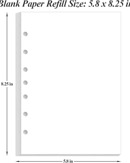 A5 Blank Refill Paper - 100 Sheets/200 Pages Loose Leaf Paper for Filofax Planner, Organizer, Binders, 7-Hole Punched, 100gsm Blank Paper, 5.8" x 8.3 "