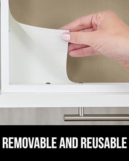 GORILLA GRIP DripGuard Shelf Liner, Non Adhesive Drawer and Kitchen Cabinet Protector, Slip Resistant BPA Free Smooth Surface Plastic Liners for Cabinets, Bathrooms, Closets, 17.5x120 Inch, Beige