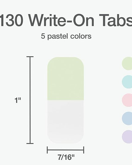 Redi-Tag Write-On Tabs, Permanent Adhesive Index Tabs, Assorted Pastel Colors: Pink, Purple, Blue, Teal, Green, 1" x 7/16", 130 Pack (1009306)
