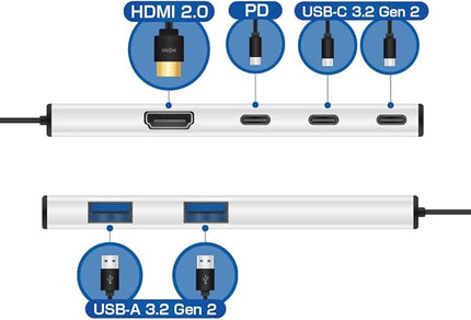 TEC MaxConnect 6-in-1 USB-C Hub with 4K60Hz HDMI, 100W PD, USB-A & USB-C 3.2 Gen2, 10Gbps Data Transfer, Compatible with MacBook Pro, iPad Pro, Windows, and Type-C Devices